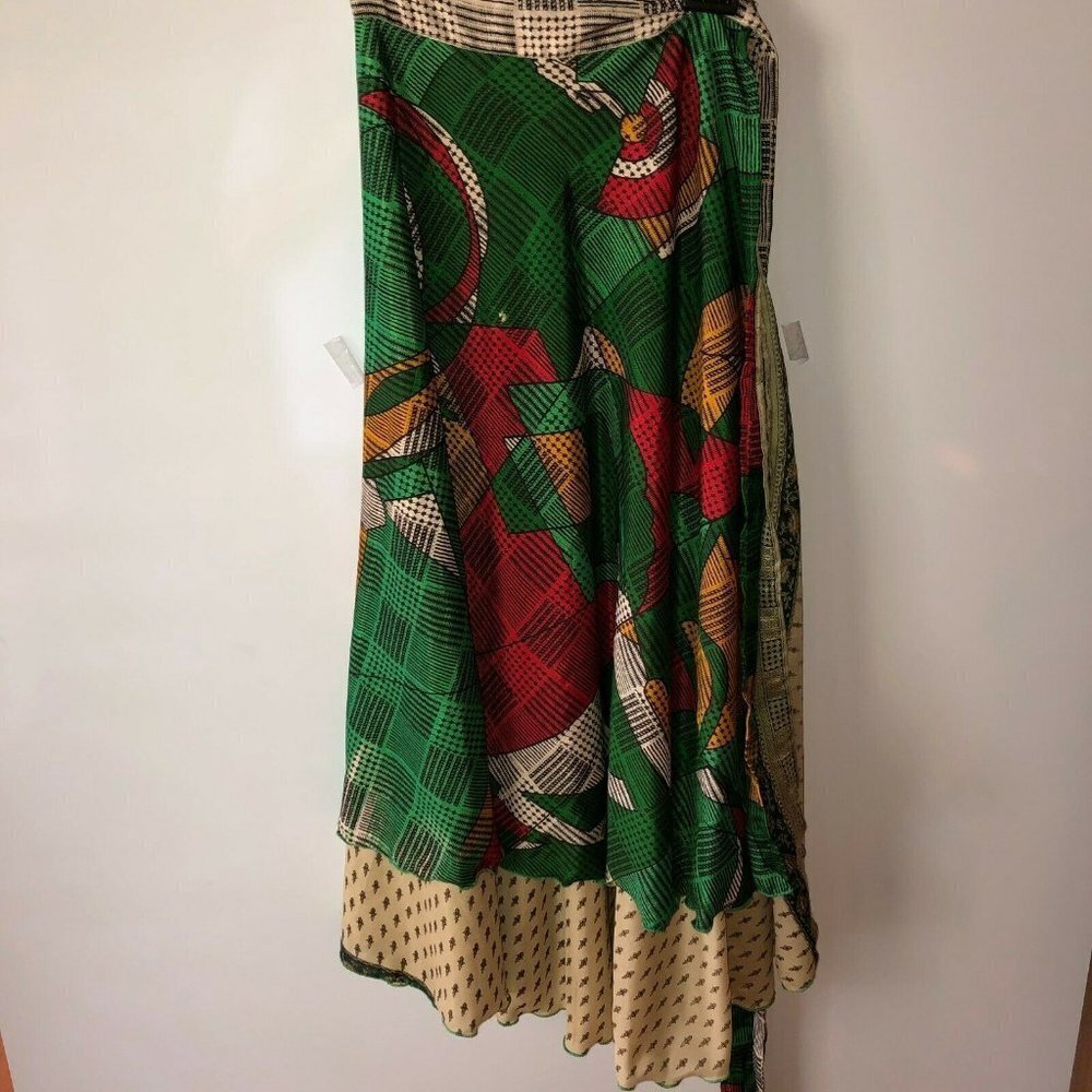 Wevez Womens Size Large Colorful Boho Wrap Midi Skirt Silk Blend - Picture 8 of 8
